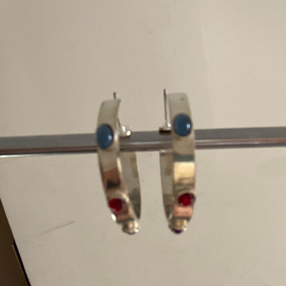 Sterling Silver Hoops with semiprecious stones - Picture 7 of 10